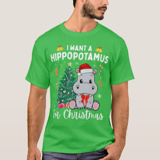 クリスマスにカバが欲しい Xmas Hippo Tシャツ