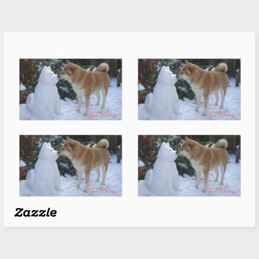 クリスマスにキスをするかわいい秋田雪だるまのスノードッグ 長方形シール (シート)