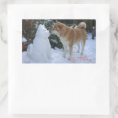 クリスマスにキスをするかわいい秋田雪だるまのスノードッグ 長方形シール (バッグ)