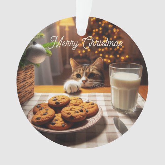 クリスマスにクッキーを手に入れるのかわいいタビー猫 オーナメント (正面)