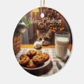 クリスマスにクッキーを手に入れるのかわいいタビー猫 セラミックオーナメント (左)