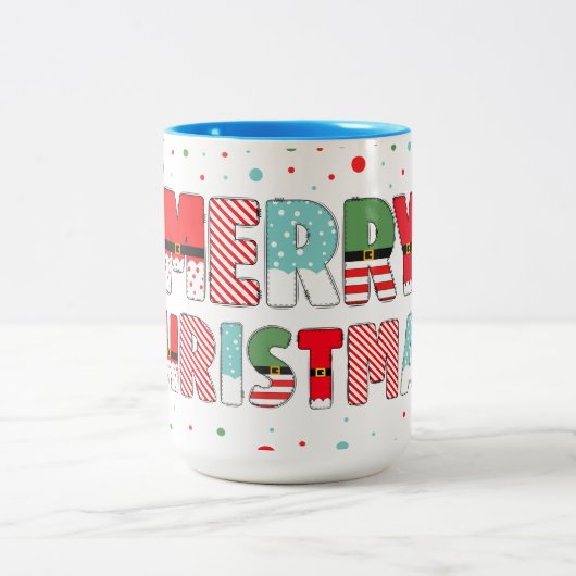 クリスマスにクリスマスに祝う文字 ツートーンマグカップ (中央)