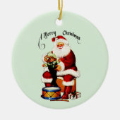 クリスマスにクリスマスを迎えるおもちゃつきサンタ セラミックオーナメント (正面)