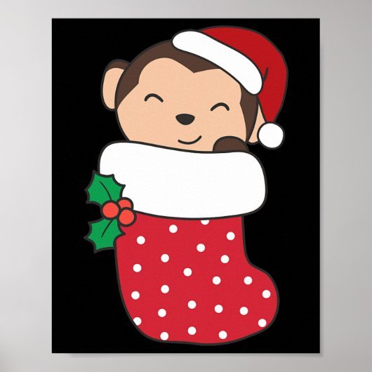 クリスマスにクリスマスを迎えるかわいいサルストッキング|過去記事 ポスター (正面)