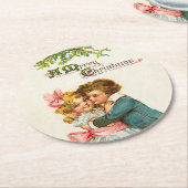 クリスマスにクリスマスを過ごす子供たち ラウンドペーパーコースター (アングル)