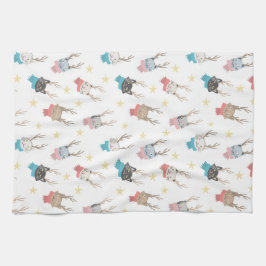 クリスマスにクリスマスを過ごす猫たち〔雄ジカの〕枝角柄 キッチンタオル