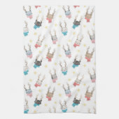 クリスマスにクリスマスを過ごす猫たち〔雄ジカの〕枝角柄 キッチンタオル (縦)