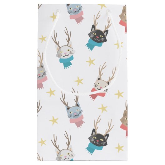 クリスマスにクリスマスを過ごす猫たち〔雄ジカの〕枝角柄 スモールペーパーバッグ (裏面)