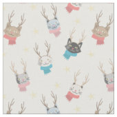 クリスマスにクリスマスを過ごす猫たち〔雄ジカの〕枝角柄 ファブリック (クローズアップ)