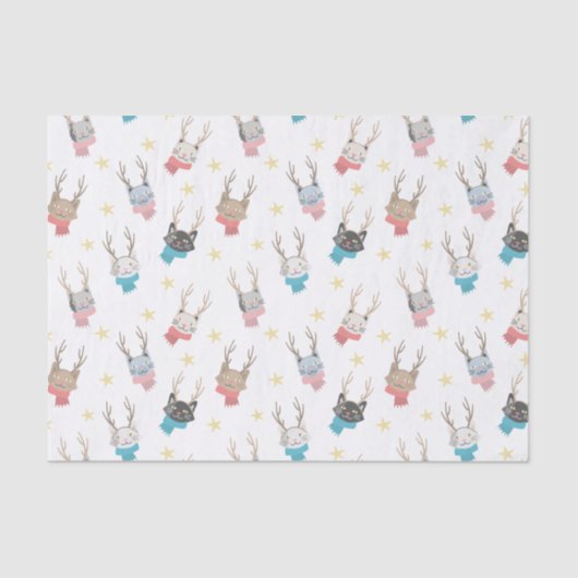 クリスマスにクリスマスを過ごす猫たち〔雄ジカの〕枝角柄 薄葉紙 (正面)