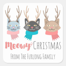 クリスマスにクリスマスを過ごす猫たち〔雄ジカの〕枝角 スクエアシール