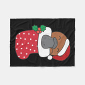 クリスマスにクリスマスストッキングで可愛いカモノハシ フリースブランケット (正面(横))