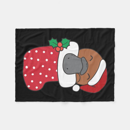 クリスマスにクリスマスストッキングで可愛いカモノハシ フリースブランケット (正面(横))