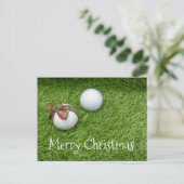 クリスマスにクリスマスリボンを付けたゴルフボール ポストカード (スタンド正面)