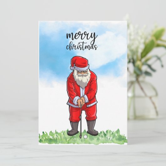 クリスマスにゴルフサンタクロースがゴルフをしている シーズンカード (スタンド正面)