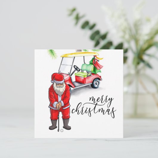 クリスマスにゴルフサンタクロースがゴルフをしている シーズンカード (スタンド正面)