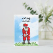 クリスマスにゴルフサンタクロースがゴルフをしている シーズンポストカード (スタンド正面)