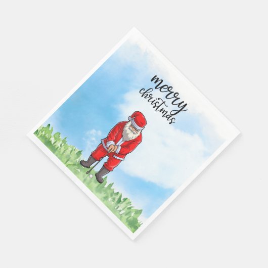 クリスマスにゴルフサンタクロースがゴルフをしている スタンダードランチョンナプキン (角)
