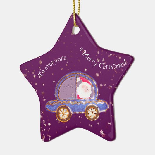 クリスマスにサンタが車に乗った セラミックオーナメント (左)