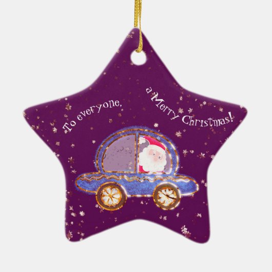 クリスマスにサンタが車に乗った セラミックオーナメント (裏面)