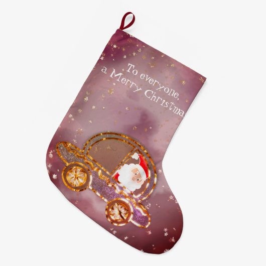 クリスマスにサンタが車に乗った ラージクリスマスストッキング (正面 (吊り時))