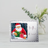 クリスマスにサンタで銀と雪の中 箔シーズンポストカード (立ち正面)