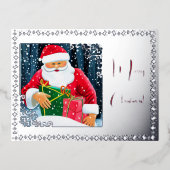 クリスマスにサンタで銀と雪の中 箔シーズンポストカード (正面)