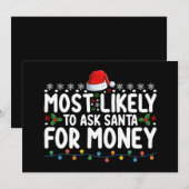 クリスマスにサンタにお金をもらう可能性が最も高い 招待状 (正面/裏面)