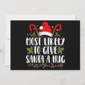 クリスマスにサンタにハグしそうな家族 ファミリー Xmas 招待状 (正面)