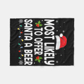 クリスマスにサンタにビールをプレゼントする面白い飲酒 フリースブランケット (正面(横))