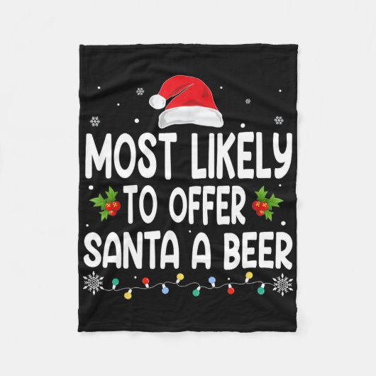クリスマスにサンタにビールをプレゼントする面白い飲酒 フリースブランケット (正面)