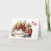 クリスマスにサンタに3人の女の子の手紙 カード (正面)