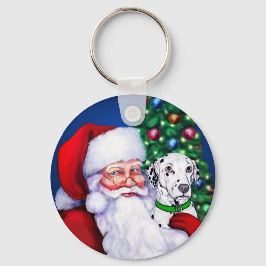 クリスマスにサンタのダルマチア キーホルダー (正面)