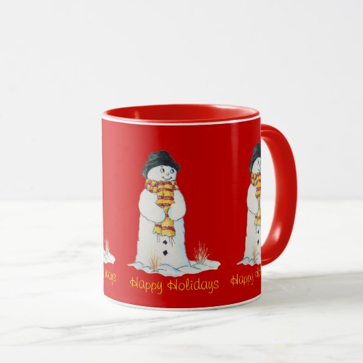 クリスマスにサンタのメモ付き可愛い雪だるま マグカップ (正面右)