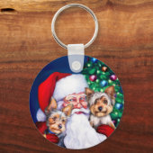 クリスマスにサンタのヨークシャーテリア キーホルダー (正面)