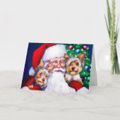クリスマスにサンタのヨークシャーテリア シーズンカード (正面)