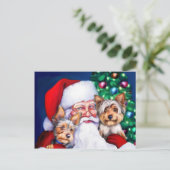 クリスマスにサンタのヨークシャーテリア シーズンポストカード (スタンド正面)