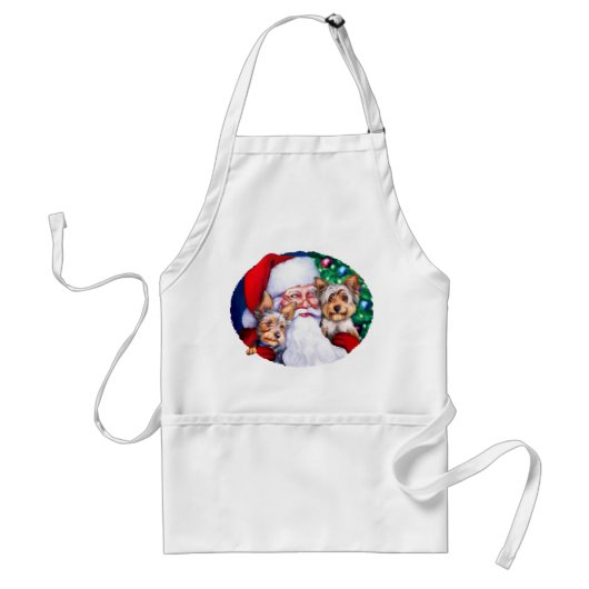 クリスマスにサンタのヨークシャーテリア スタンダードエプロン (正面)