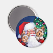 クリスマスにサンタのヨークシャーテリア マグネット (正面/裏面)