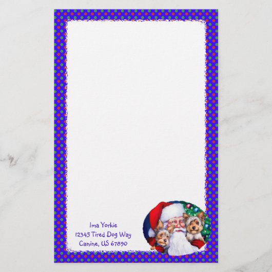 クリスマスにサンタのヨークシャーテリア 便箋 (正面)