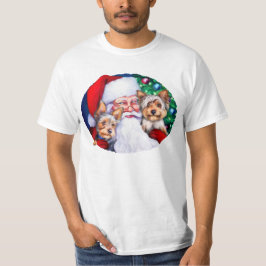 クリスマスにサンタのヨークシャーテリア Tシャツ