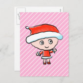 クリスマスにサンタの服を着た少女 シーズンポストカード (正面/裏面)