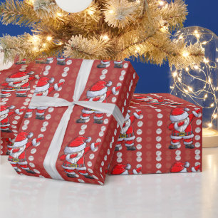 クリスマスにサンタクロースのダビングと野球 ラッピングペーパー
