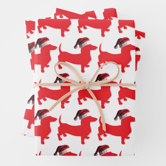 クリスマスにサンタクロースの帽子をかぶったダシュント ラッピングペーパーシート (インサイチュ)