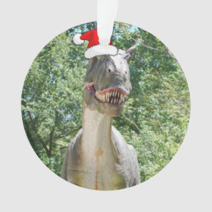 クリスマスにサンタクロースの帽子をかぶった恐竜 オーナメント