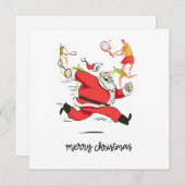 クリスマスにサンタクロースの後ろのテニス選手 シーズンカード (正面/裏面)