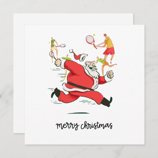 クリスマスにサンタクロースの後ろのテニス選手 シーズンカード (正面/裏面)