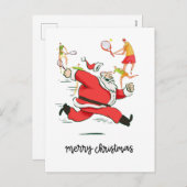 クリスマスにサンタクロースの後ろのテニス選手 シーズンポストカード (正面/裏面)