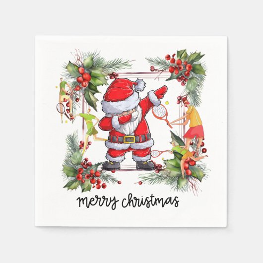 クリスマスにサンタクロースの後ろのテニス選手 スタンダードカクテルナプキン (正面)