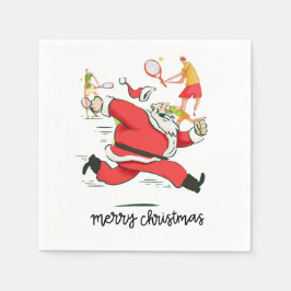 クリスマスにサンタクロースの後ろのテニス選手 スタンダードカクテルナプキン